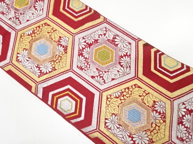 JAPANESE KIMONO / ANTIQUE FUKURO OBI / WOVEN KIKU